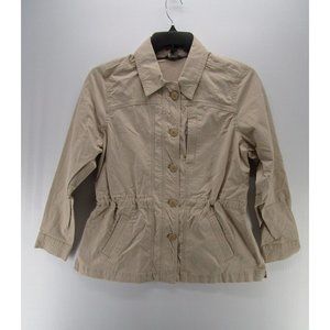 Eddie Bauer Jacket Petites PL Khaki Button Up Pockets Outdoor Preppy